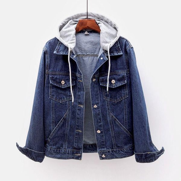 

women's jackets denim women outwear removable hooded long sleeve jeans jacket female 2021 spring autumn vintage frayed short coat, Black;brown