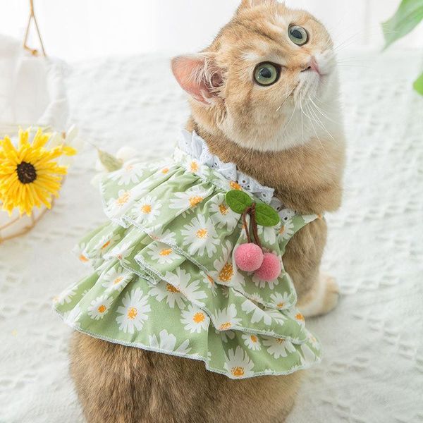 

summer floral cat dress bohemian fashion beach little dog ruffle dresses vintage flower pet clothes strap tiered print sundress costumes