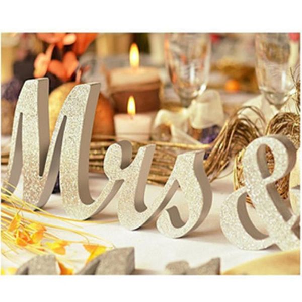 Decorazione per feste Pratico Mr Mrs Sign Matrimonio Amore Decorazioni per la tavola Lettere in legno Po Puntelli Banner