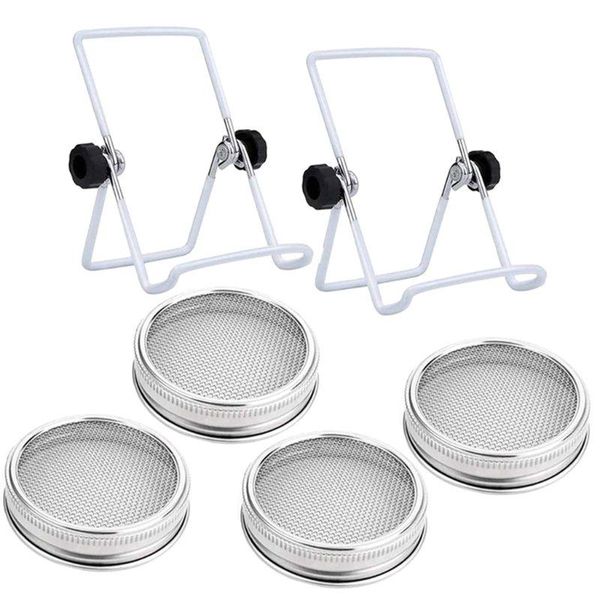 

planters & pots 4pcs stainless steel sprouting jar lids with 2 bracket stands for wide mouth mason sprout jars germinator grow broccoli