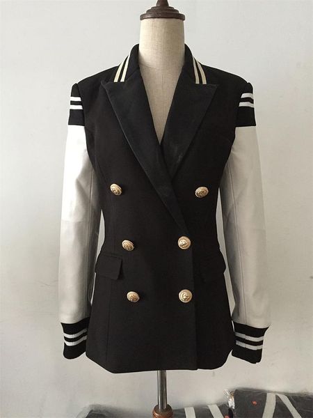 

women's suits & blazers high end fashion 2021 jacket suit elegant woman leather long sleeve patchwork lion button, White;black