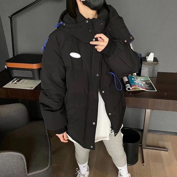 

same tiktok, the big code, couple's reflective feather down jacket, female loose hat, thickened fashion, leisure white duck's coat, Black