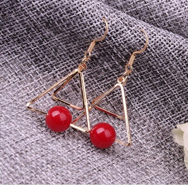 

dangle & chandelier minimalist retro korean temperament gold double triangle pearl multi-layer design earrings tassel, Silver