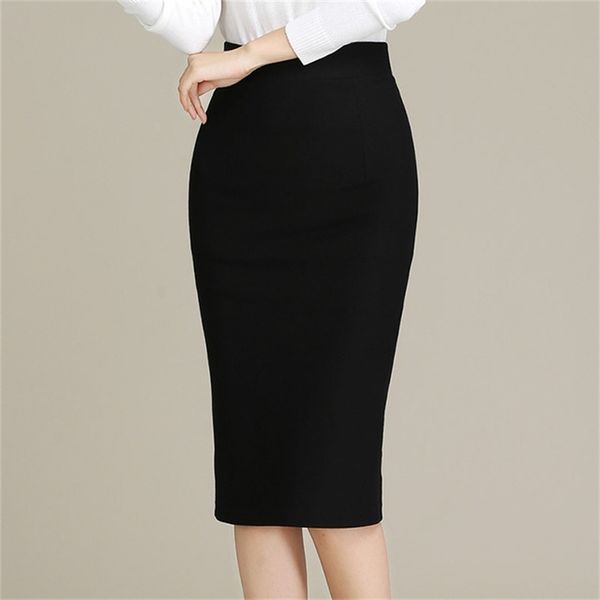 Plus Size Black Red Borgonha Saia Mulheres Office Negócios Desgaste Senhoras Trabalho Split Stretch Hips Bodycon Lápis 210708