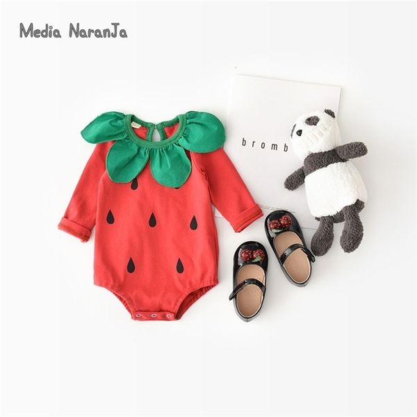 

baby girls cartoon watermelon fruit cotton bodysuit infant toddler long sleeve jumpsuit 210722, Blue