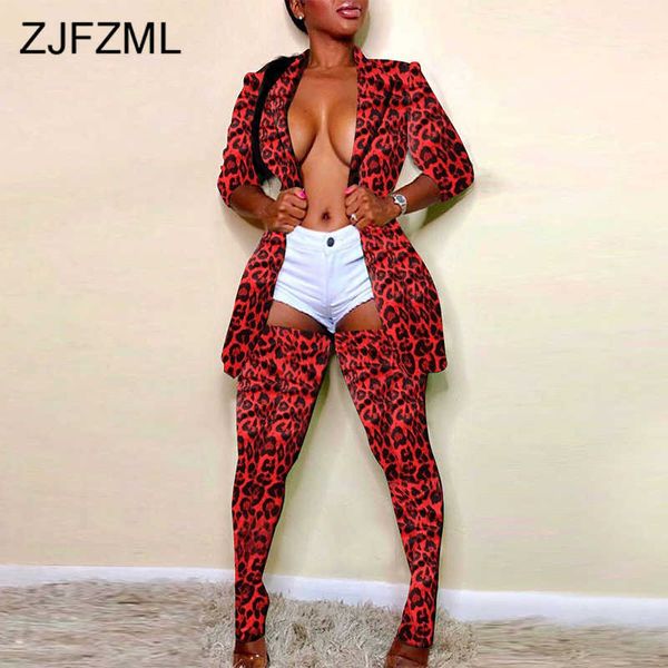 

leopard camo plus size vintage 2 piece outfit women long sleeve blazer long socks sweatsuits autumn winter matching set suit 210930, White