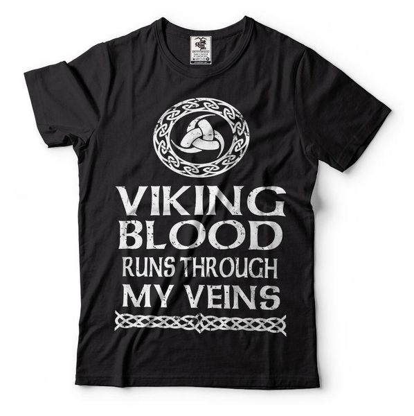 

viking blood runs through my viens t-shirt vikings valhalla odin symbol, White;black