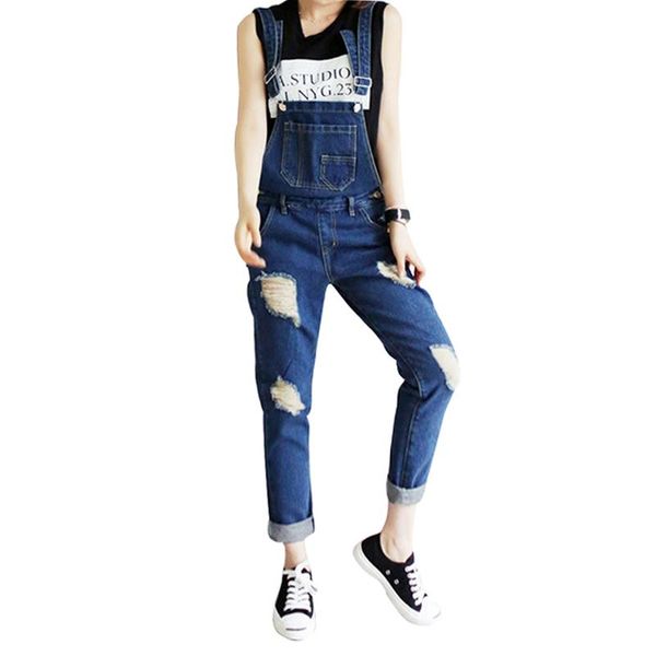 

women's jeans 2021 spring ripped washed mid waist overalls with pockets loose hip hop style casual streetwear party girls, Blue