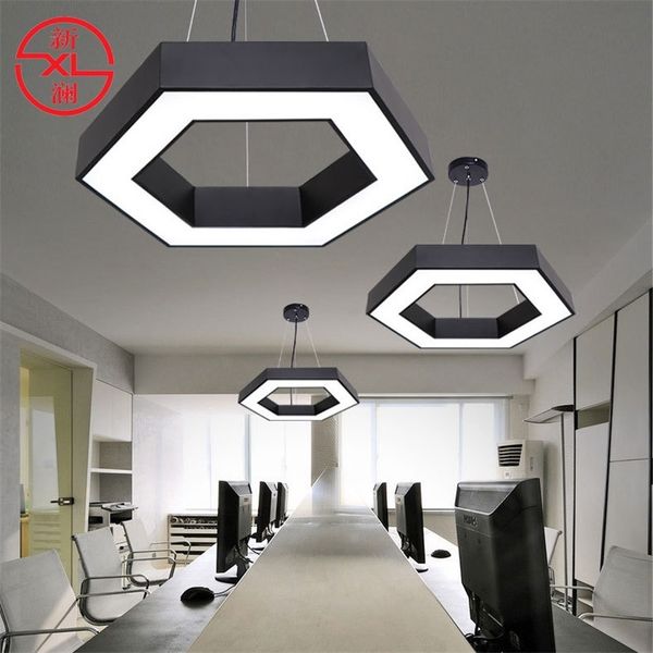 

simple iron hexagon led droplight office gym exhibition hall creative lighting