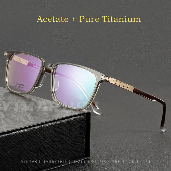 

fashion sunglasses frames yimaruili men's ultra light square pure titanium eyeglasses frame acetate sheet optical prescription spectacl, Black