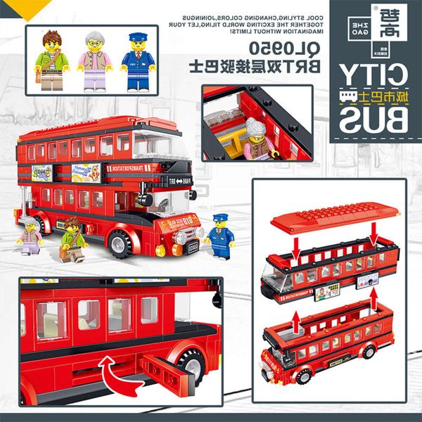 

assembled toys qunlong city street view double deck bus building block compatible with lego small particle tank toy boy