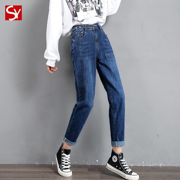

women's jeans for spring 2021 fashion loose-fitting straight tube harlan turnip skinny high-waisted dad pants, Blue