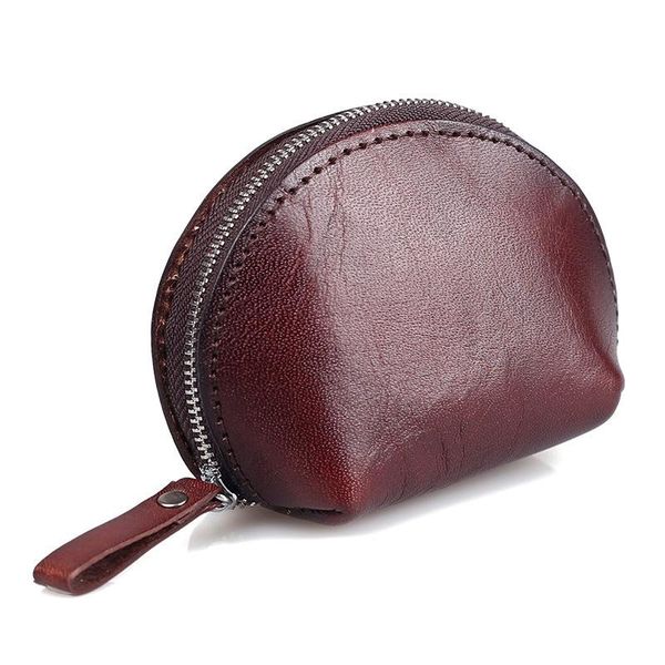 

coin purses 25pcs / lot zipper genuine leather wallet men women vintage bag retro small brown shell mini handbag, Red;black