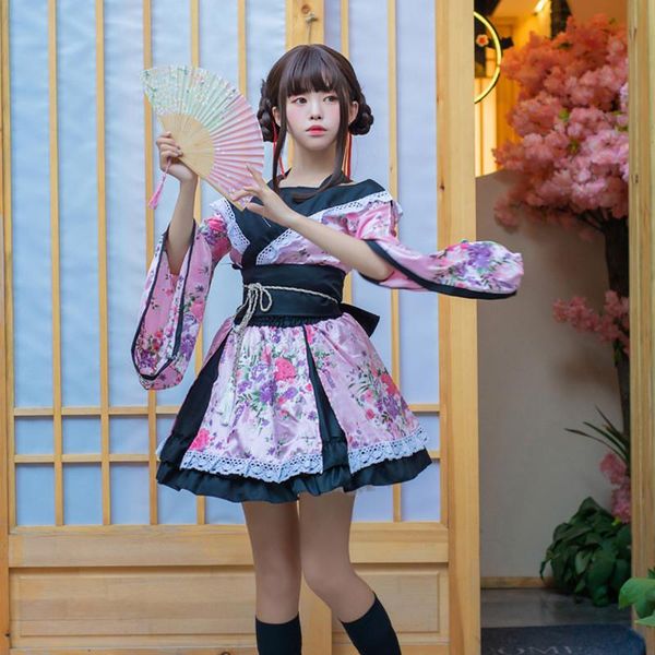 

japanese kimono women anime geisha dancer performance costume 2021 printing pink japan dress traditional oiran dance clothes ethnic clothing, Red