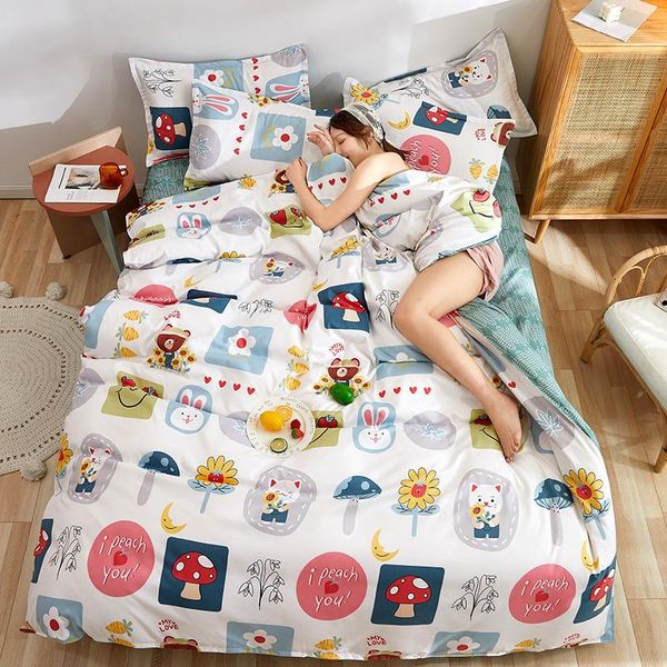 

bedding sets girl print 3/4pcs flat sheet pillow case duvet cover  size and king