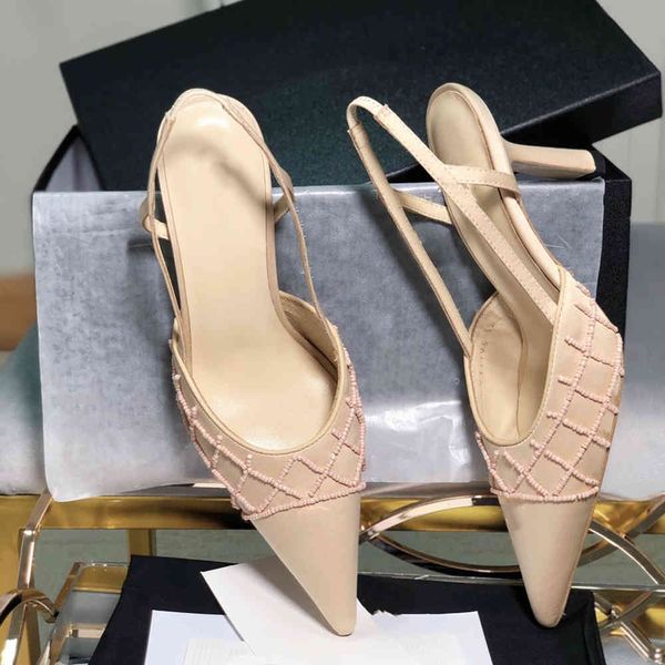 

70% off wholesale sandals flip-flops new leather women's high heels fashion mesh high handmade beaded heel sandals for women, Black