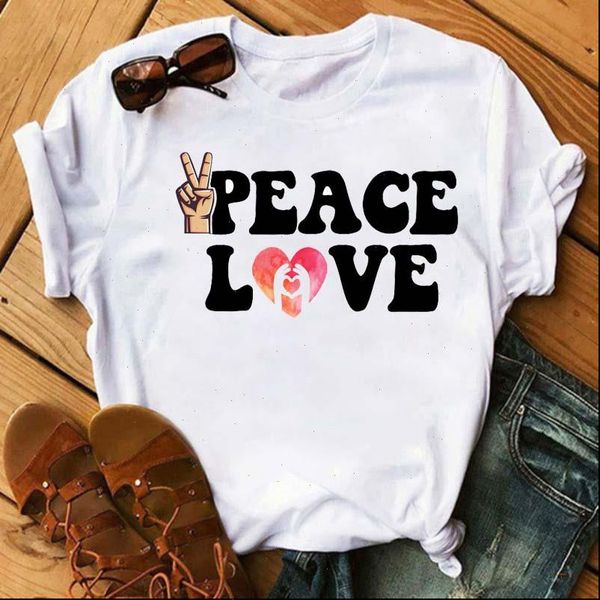 

summer love peace fashion womens cute print tee clothes graphic clothing, White