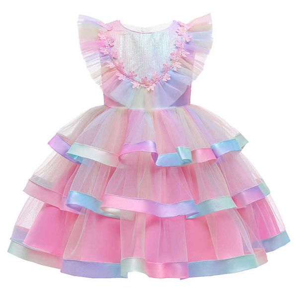 Vestidos de meninas para crianças festa de casamento customes lantejoulas flor princgirls vestidos para meninas tutu crianças roupas colorido x0803