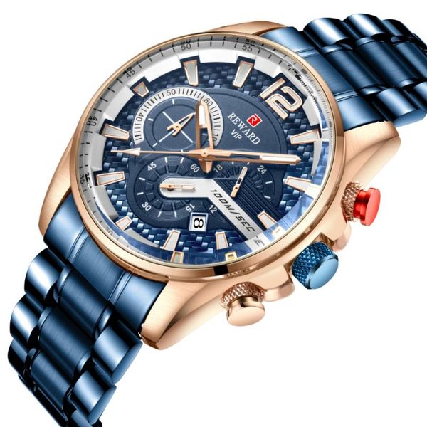 

wristwatches reward men watch fashion complete calendar stainless steel men's military wristwatch waterproof sports watches, Slivery;brown