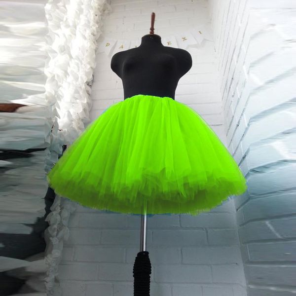 

skirts 2021 fashion bright green knee length tulle for yong lady 5 layer and 1 lining midi puffy tutu skirt women elastic, Black