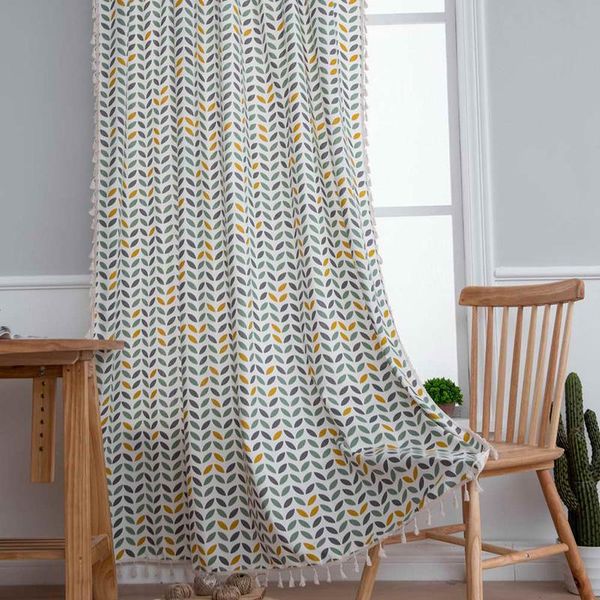 

leaf tassel window curtains for living room semi blackout cotton blend farmhouse boho style curtain drapes &