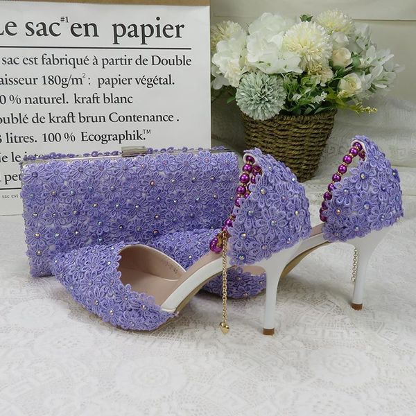 

dress shoes violet flower wedding with matching bags high heels pointed toe beading ankle strap ladies party shoe and bag set, Black