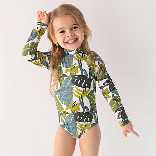 

two-piece suits 2021 one-piece children swimwear kids wetsuit sunscreen beach swimsuit zipper long sleeve girl bikini
