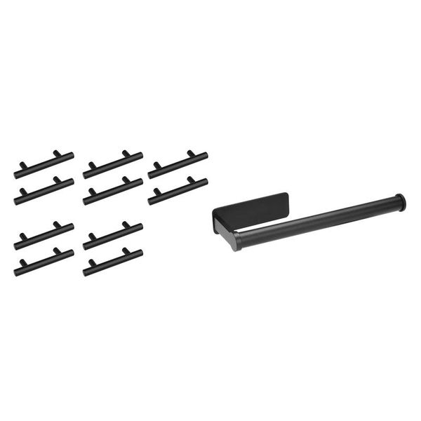 

pcs black cabinet pulls, 5 inch length, 3 hole center handles & 1 metal paper towel rack dispenser toilet holders