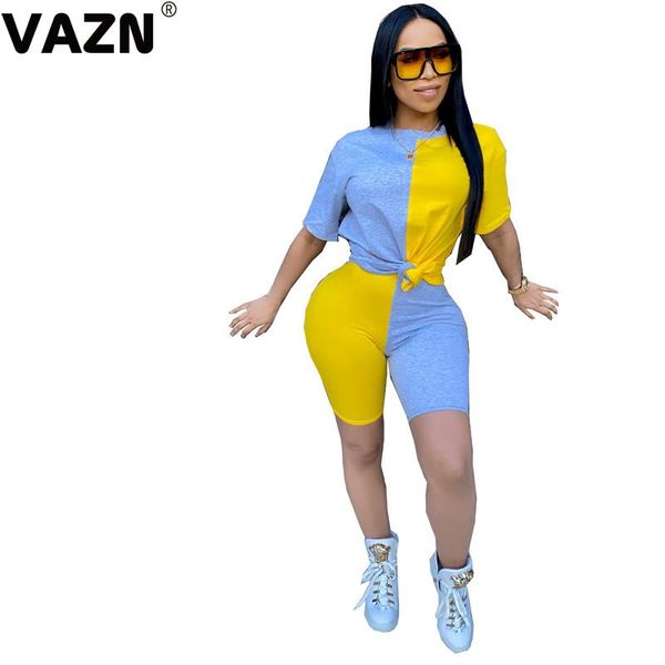 

two piece dress vazn energy patchwork casual regular soft fashion short sleeve group pants tracksuits slim women 2 set, White