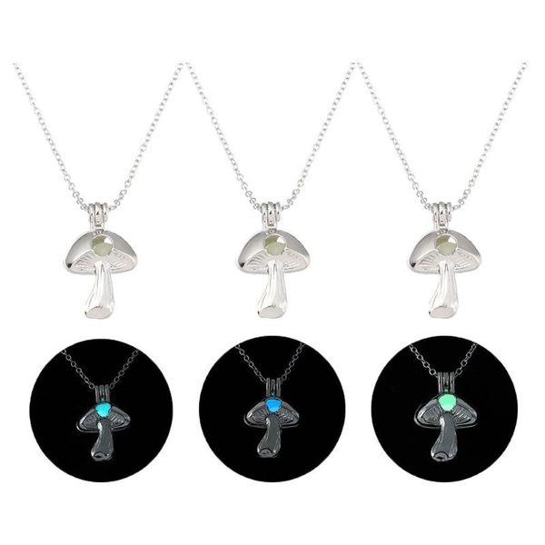 

chains choker novelty adjustable metal pendant mushroom necklace glow in the dark fungi jewelry luminous, Silver
