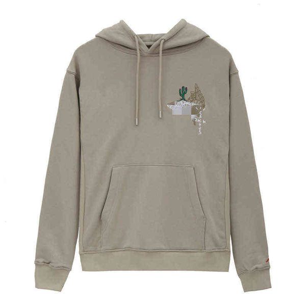 

version correct co branded patchwork cactus embroidered men's and women's hooded plush sweater, Black