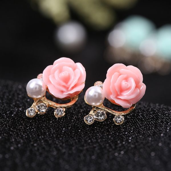 

a8528 pearl flower fashion rose earrings, Silver