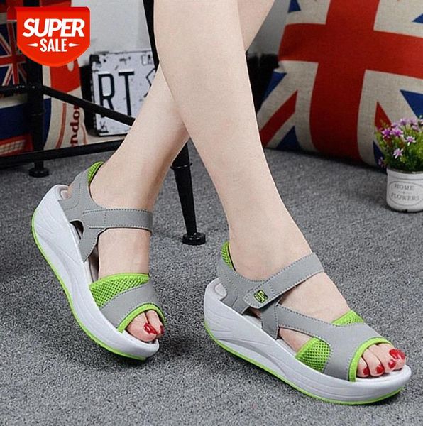 

summer wedge shoes woman 2021 new fashion mesh breathable hook loop sandal women platform casual sneakers #1b6d, Black