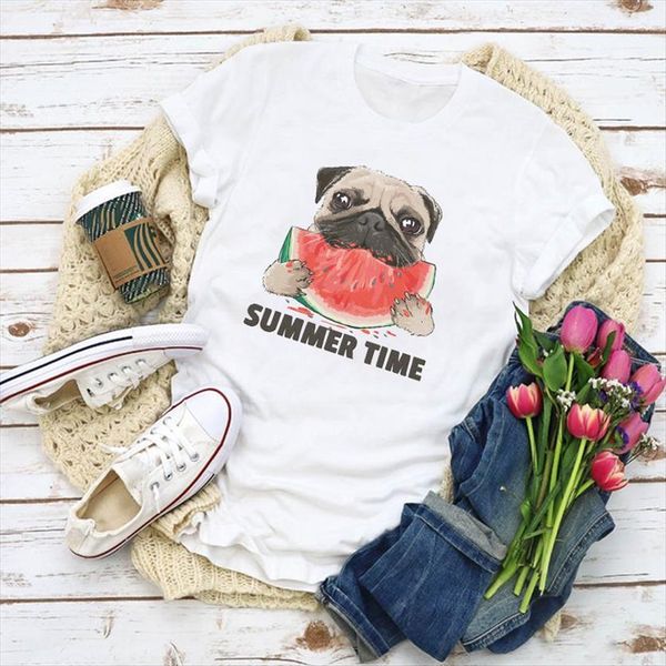 

graphic dog funny watermelon fruit women t shirt cartoon summer lady clothes womens clothing tee female, White