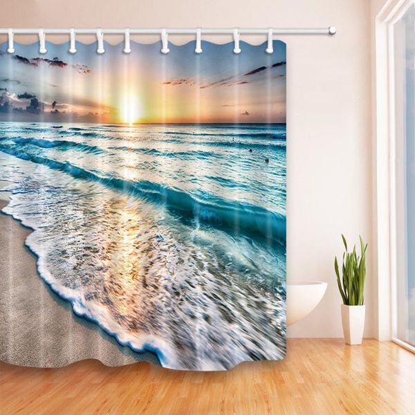 

shower curtains seaside beach landscape bathroom curtain polyester fabric waterproof home decor bath with hooks