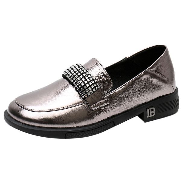 

dress shoes genuine leather shingles apartment strass moccasins round toe derby mirror shoes woman gun/silver real oxfords femme 0ym8, Black