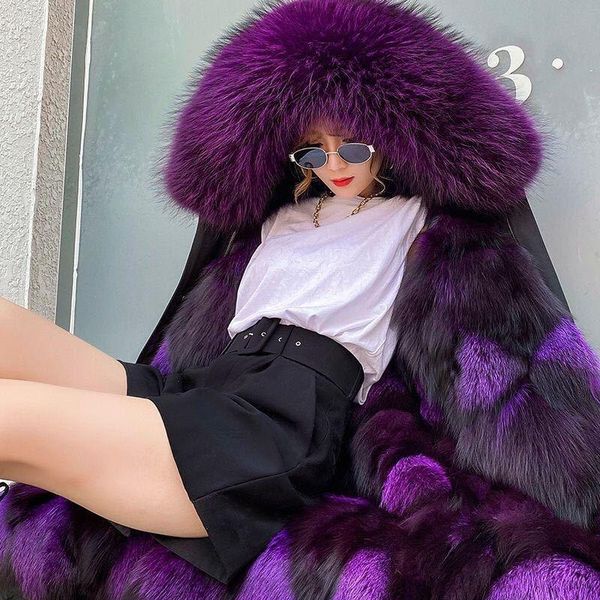 

women's fur & faux the style overcomes hair inner detachable medium and long winter female coat parka real one plus size gothic, Black
