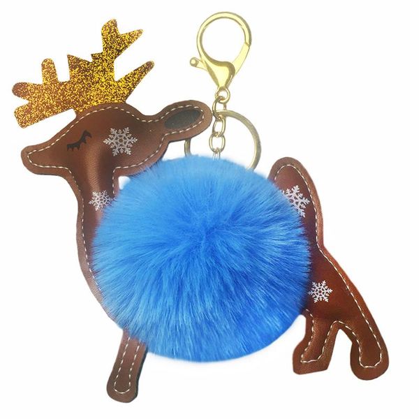 

keychains fluffy reindeer key chain artificial fur ball pom chains xmas deer animal bag charms trinket car ring gift, Silver