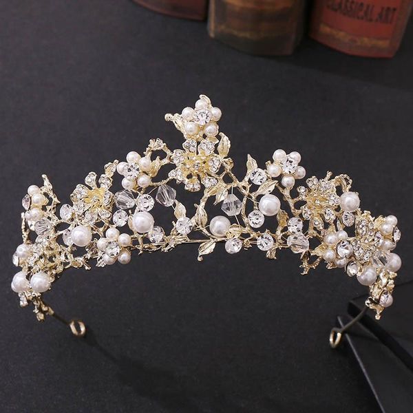 

hair clips & barrettes pearl headband princess crown for girls tiara bands rhinestone bridal accessories headwear wedding decoration, Golden;silver
