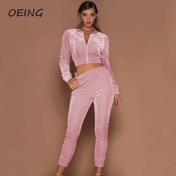 

gym clothing winter women two piece outfits sets velvet zip up crop and sweat pants fitness jogging suits, White;black