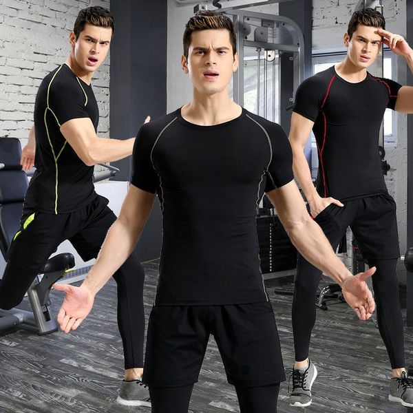 

gym clothing 2021 plus size fitness three-piece suit sports short-sleeved quick-drying t-shirt training running, White;black