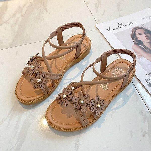 

sandals roman flat summer shoes woman suit female beige gladiator without bohemian 2021 comfort girls fashion black