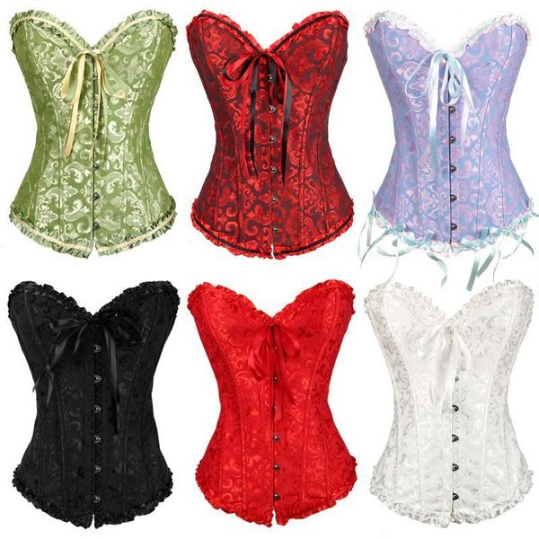 

bustiers & corsets high-grade overbust corset blue lace plus size erotic buttons floral women bustier cinturilla lingerie brocade, Black;white