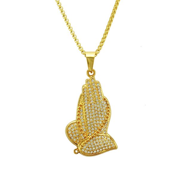 

pendant for men chains hip hop amulet neck s rapper exaggerated diamond prayer hand necklace street trendsetter personality accessories, Silver