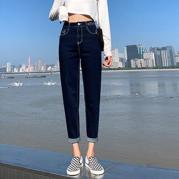 

high waist baggy ankle-length jeans for women plus size 4xl stretch loose denim harem pants korean fashion straight leg women's, Blue