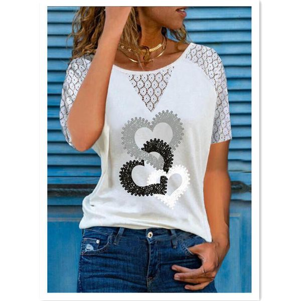 

women's t-shirt women t shirt lace patchwork hollow out short sleeve white casual summer tees