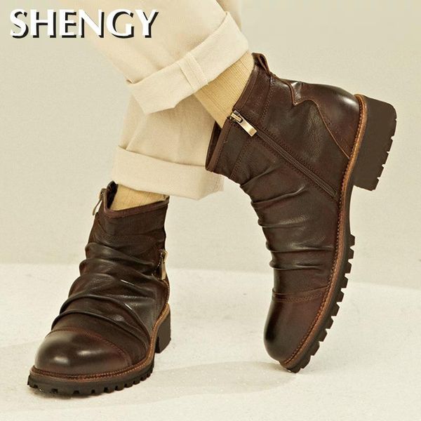

boots british men shoes batas for retro casual round head zipper ankle spring autumn safety formal zapatos, Black