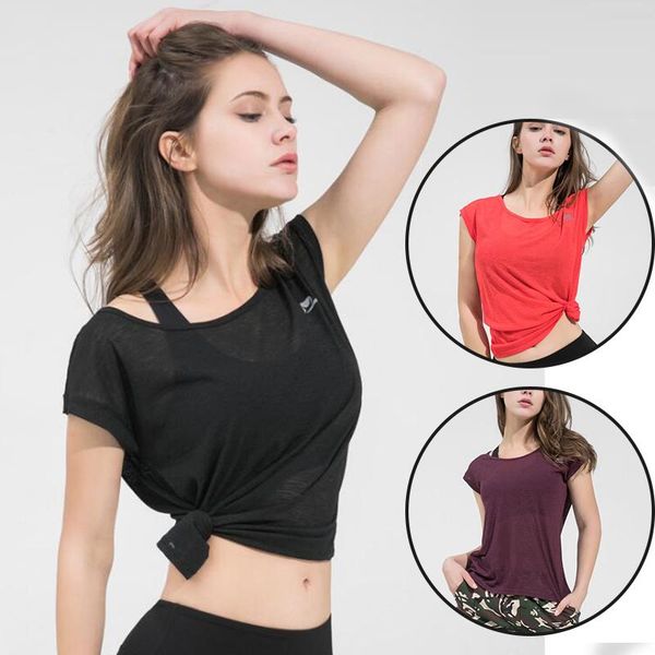 

yoga outfits fashion t-shirt women sports fitness running clothes quick dry short sleeve shirt workout clothing for, White;red