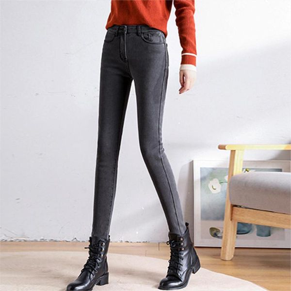

women's jeans thin feet 2021 autumn korean elastic tight pencil pants plus velvet thick, Blue