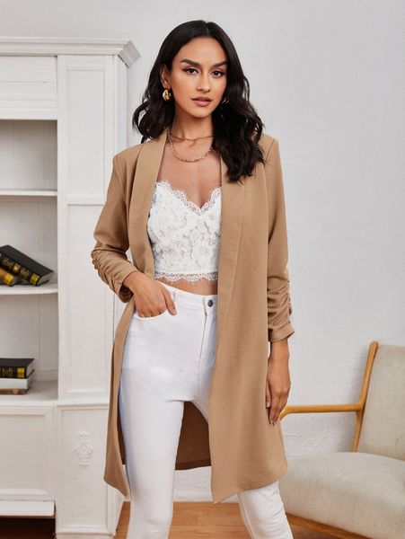 

shawl collar open front blazer 94ln#, White;black